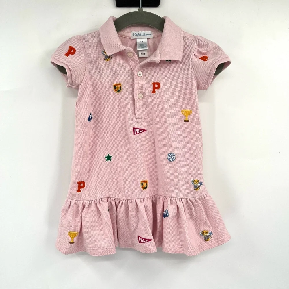 RALPH LAUREN Pink Polo Dress 6M Embroidered 100% Cotton Preppy Old Money BabyGrl